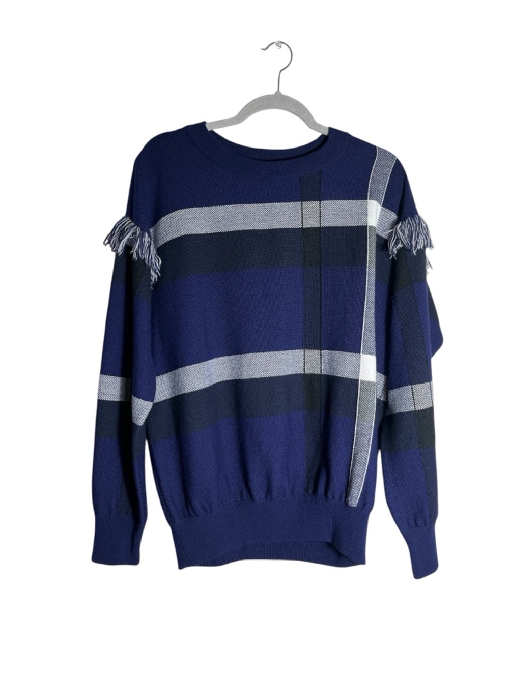 Tory‎ Burch Navy Crewneck Sweater with Gray and Black Stripes
